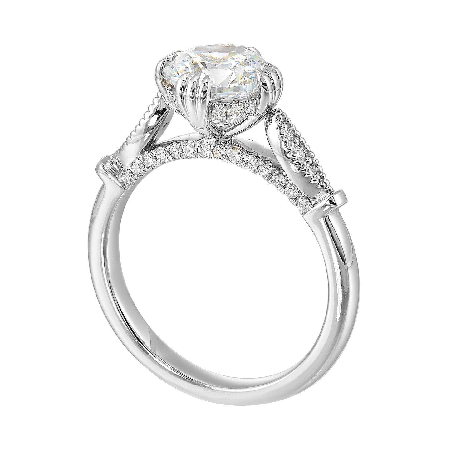 14Kt White Semi Mount 1/4Ctw For 1 1/2Ctw Round Center