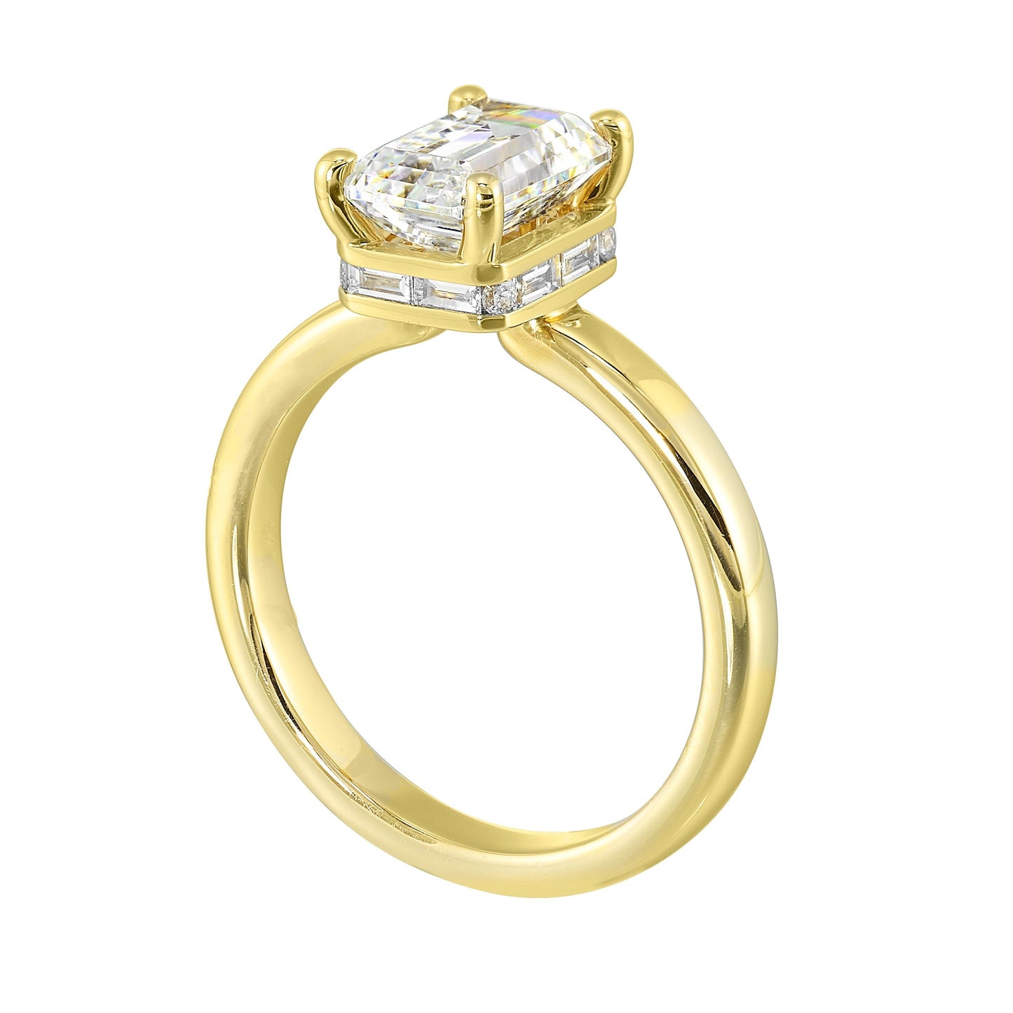 14Kt Yellow Semi Mount 1/4Ctw For 2Ctw Emerald Cut Center