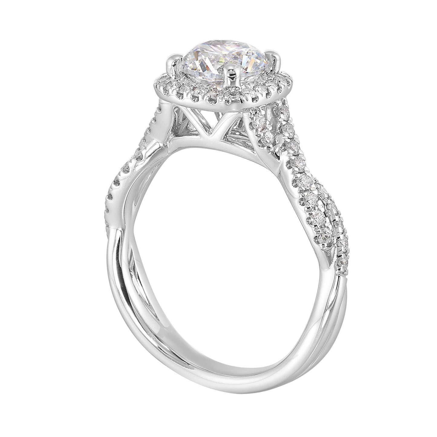 14Kt White Semi Mount 1/3Ctw For 1Ct Round Center