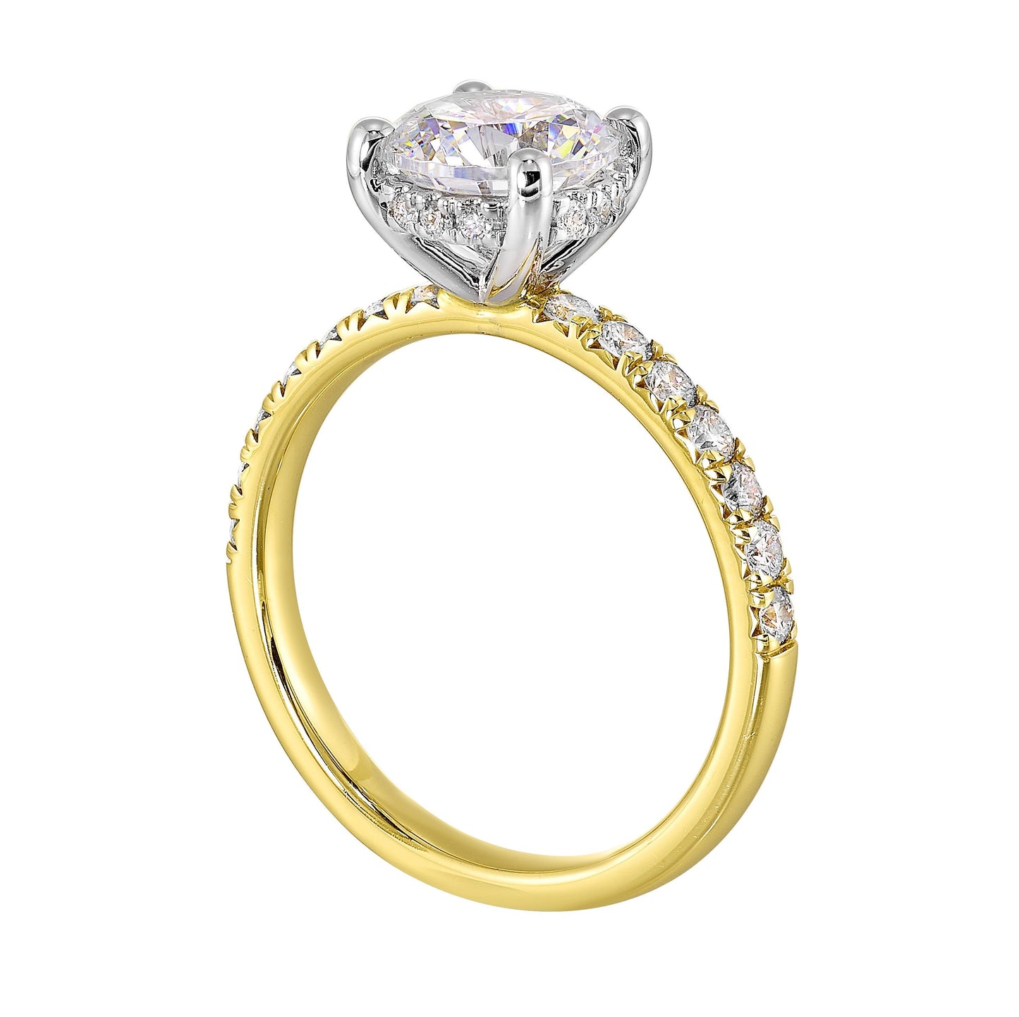 14Kt White Yellow Semi Mount 3/8Ctw For 1 1/2Ct Round Center