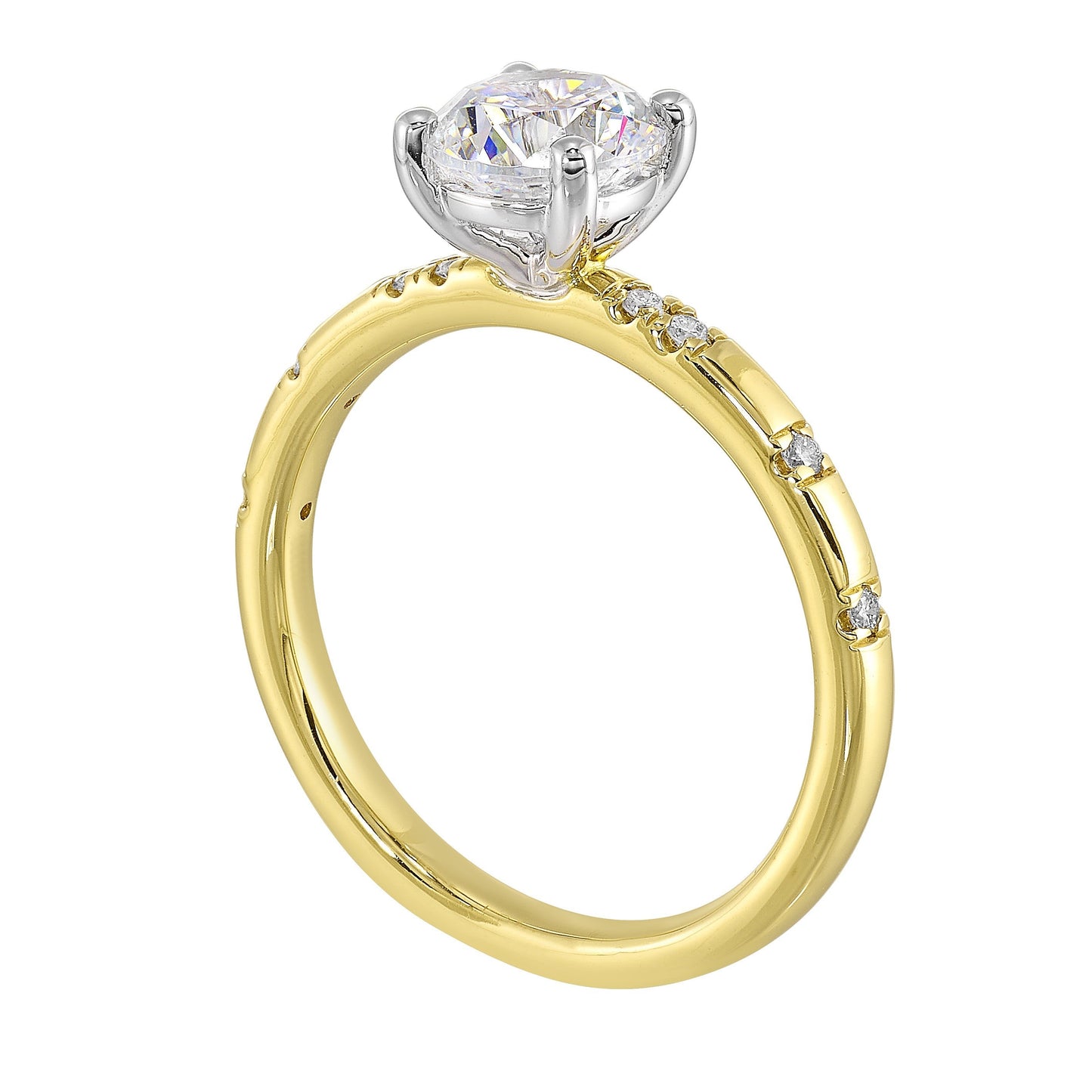 14Kt White Yellow Semi Mount 1/12Ctw For 1Ct Round Center