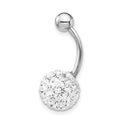10K White Gold with10mm White Crystal Ball Belly Dangle