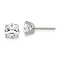Inverness Stainless Steel 7mm Faceted Square CZ Earrings