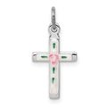 Sterling Silver Rhodium-plated Enameled Cross Charm