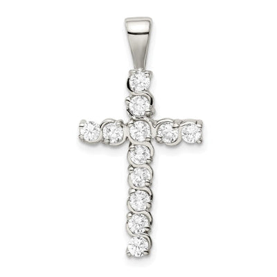 Sterling Silver Rhodium-plated CZ Latin Cross Pendant