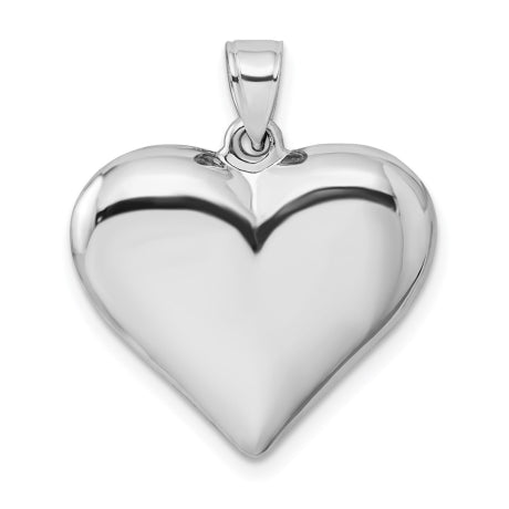 Sterling Silver Rhodium-plated Polished Puffed Heart Pendant