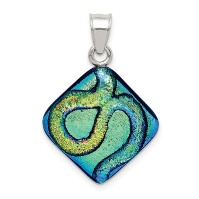 Sterling Silver Multicolor Dichroic Glass Diamond Shaped Pendant