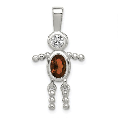 Sterling Silver CZ & January Glass Boy Pendant