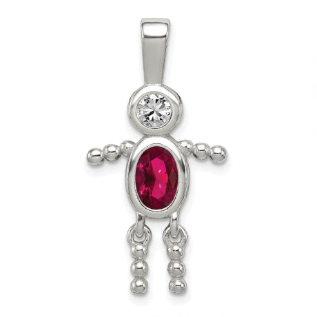 Sterling Silver CZ & July Glass Boy Pendant
