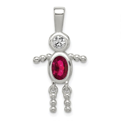 Sterling Silver CZ & July Glass Boy Pendant