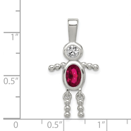 Sterling Silver CZ & July Glass Boy Pendant
