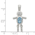 Sterling Silver CZ & March Glass Boy Pendant