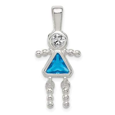 Sterling Silver CZ & December Glass Girl Pendant