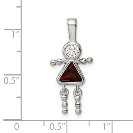 Sterling Silver CZ & January Glass Girl Pendant