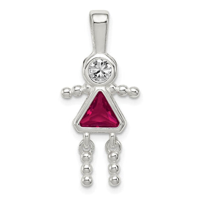 Sterling Silver CZ & July Glass Girl Pendant