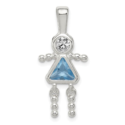 Sterling Silver CZ & March Glass Girl Pendant