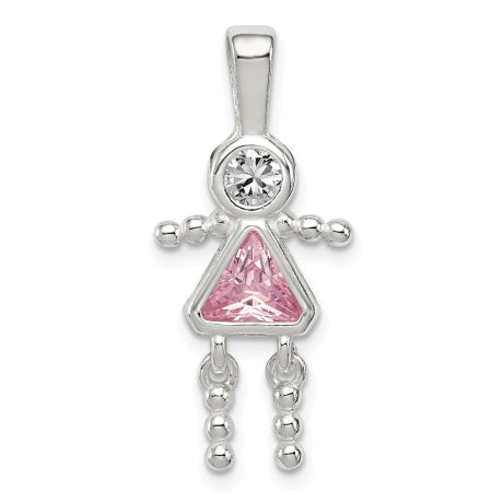 Sterling Silver CZ & October Pink CZ Girl Pendant