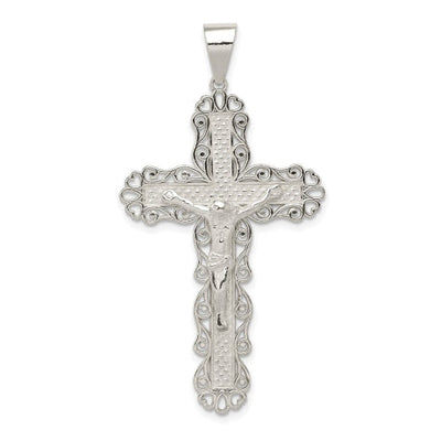Sterling Silver Polished Filigree Cross Crucifix Pendant