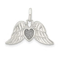 Sterling Silver Polished Enamel Glitter Fabric Heart w/Wings Pendant