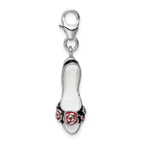 Amore La Vita Sterling Silver Rhodium-plated Polished 3-D Enameled High Heel Charm with Fancy Lobster Clasp
