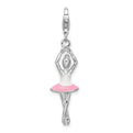 Amore La Vita Sterling Silver Rhodium-plated Polished 3-D Enameled Ballerina Charm with Fancy Lobster Clasp