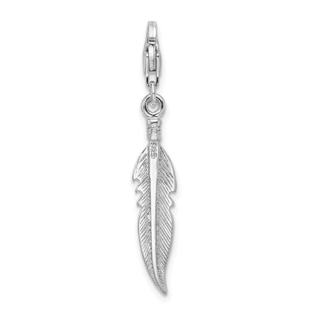 Amore La Vita Sterling Silver Rhodium-plated Polished 3-D Feather Charm with Fancy Lobster Clasp
