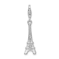 Amore La Vita Sterling Silver Rhodium-plated Polished 3-D Eiffel Tower Charm with Fancy Lobster Clasp
