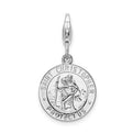 Amore La Vita Sterling Silver Rhodium-plated Polished Saint Christopher Medal Charm with Fancy Lobster Clasp