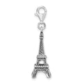 Amore La Vita Sterling Silver Rhodium-plated Polished 3-D Antiqued Eiffel Tower Charm with Fancy Lobster Clasp