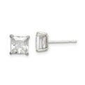 Sterling Silver Polished 6mm Princess CZ Post Earrings