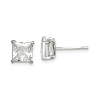 Sterling Silver Polished 6mm Princess CZ Post Earrings