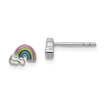 Sterling Silver Rhodium-plated Childs Enameled Rainbow Post Earrings