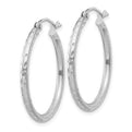 Sterling Silver Rhodium-plated 2mm Diamond Cut Hoop Earrings