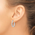 Sterling Silver Rhodium-plated Concave 3x20mm Square Tube Hoop Earrings