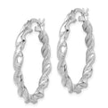 Sterling Silver Rhodium Plated Twisted 3.5x30mm Hoop Earrings
