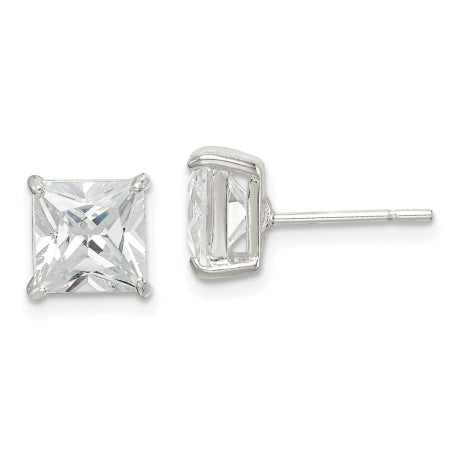 Sterling Silver 7mm Square CZ Basket Set Stud Earrings