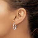 Sterling Silver Rhodium-plated Diamond-cut 2x20mm Square Tube Hoop Earrings