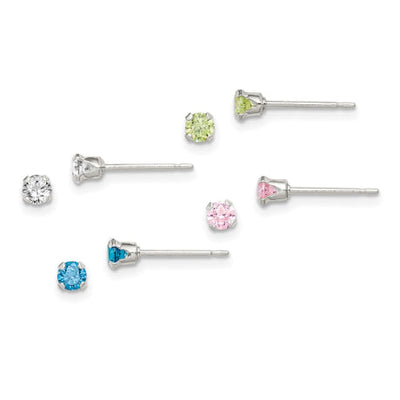 Sterling Silver 4pc Post Stellux Crystal Earring Set