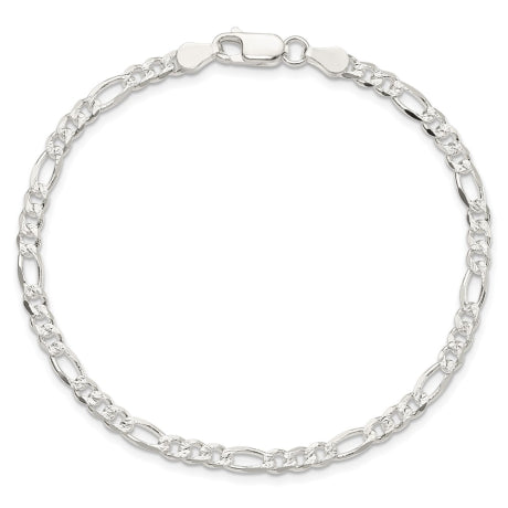 Sterling Silver 4mm Pav������ Flat Figaro Chain