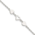 Sterling Silver 8 inch Plus 1in ext.Heart Link Anklet