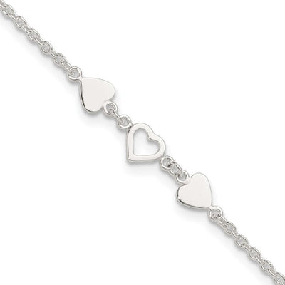 Sterling Silver 8 inch Plus 1in ext.Heart Link Anklet