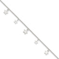 Sterling Silver Polished and Textured Star 9in Plus 1in Ext. Anklet