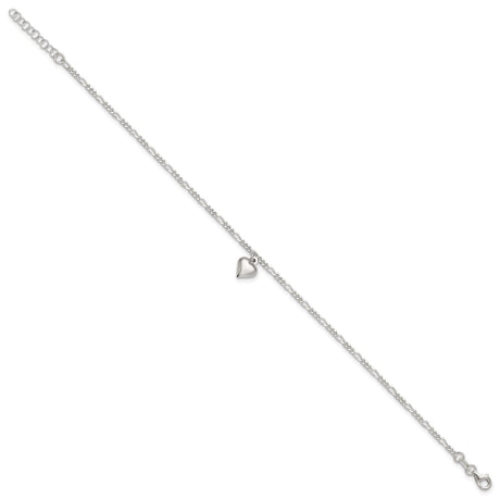 Sterling Silver Polished Heart 9 in Plus 1in ext. Anklet