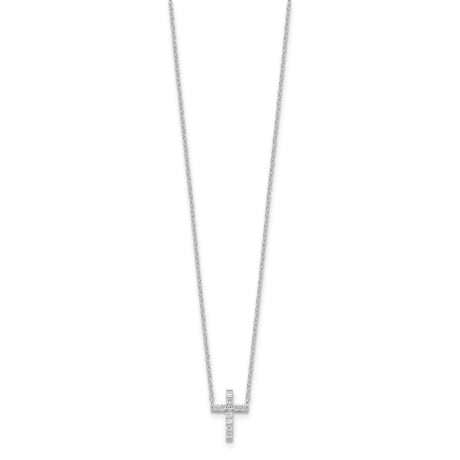 Sterling Silver Rhodium-plated CZ Cross w/2in ext. Necklace