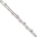 Sterling Silver Polished Beaded 2-strand 9 inch Plus 1 inch ext. Anklet