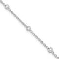 Sterling Silver Polished w/CZ 9 inch Plus1 inch Ext. Anklet