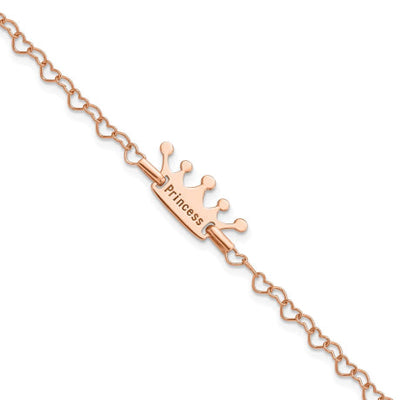 Sterling Silver Childrens Rose-tone Princess Crown Heart Link Bracelet