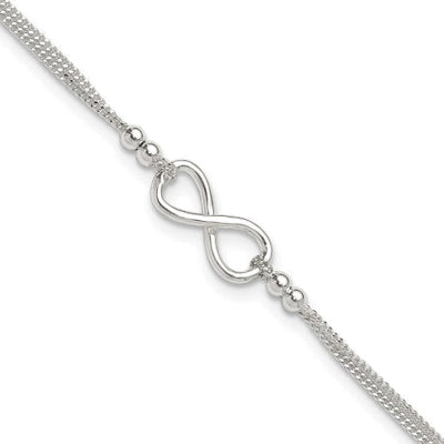 Sterling Silver 2-Strand Beaded Infinity Symbol 9in Plus 1in ext. Anklet