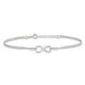 Sterling Silver 2-Strand Beaded Infinity Symbol 9in Plus 1in ext. Anklet