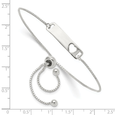 Sterling Silver Polished Bar w/ Heart Adjustable Bracelet
